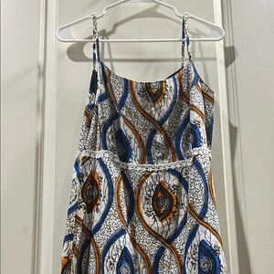 NWOT JEM spaghetti strap pattern print w/floral lace midi dress zip back size?
